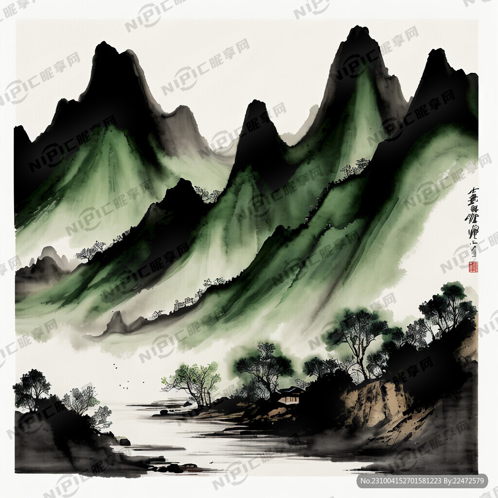 抽象山水画 国潮风 有山有水