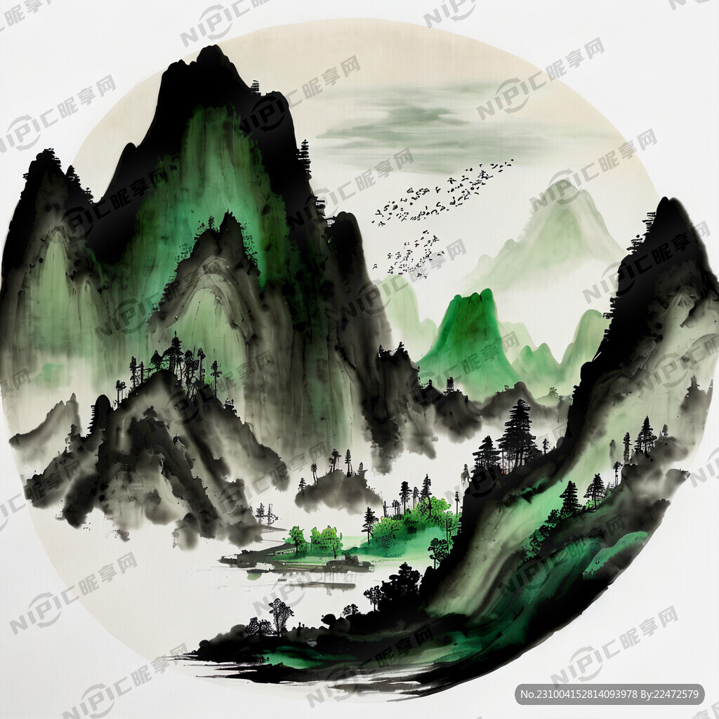 抽象山水画 国潮风 有山有水