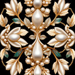 巴洛克风格的，数码印花图案，四方连续的，有珍珠，宝石，项链，树叶做搭配