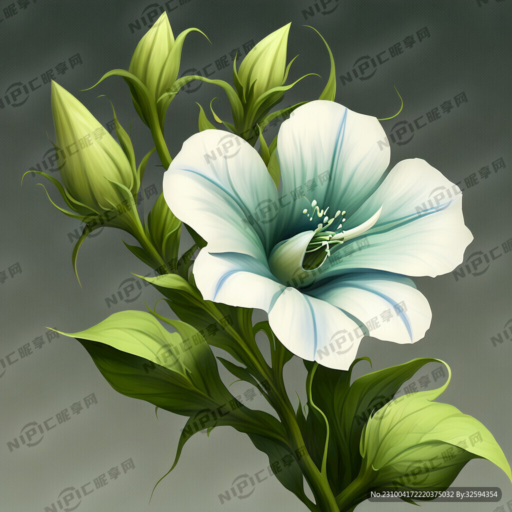 绿色花藤白蓝色喇叭花