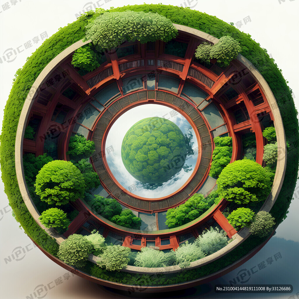 圆形地球绿色植物建筑