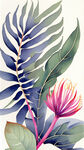 花季絮语，杂志封面，热带植物，简约，高级质感，旋涡纹理，竖条拼接，