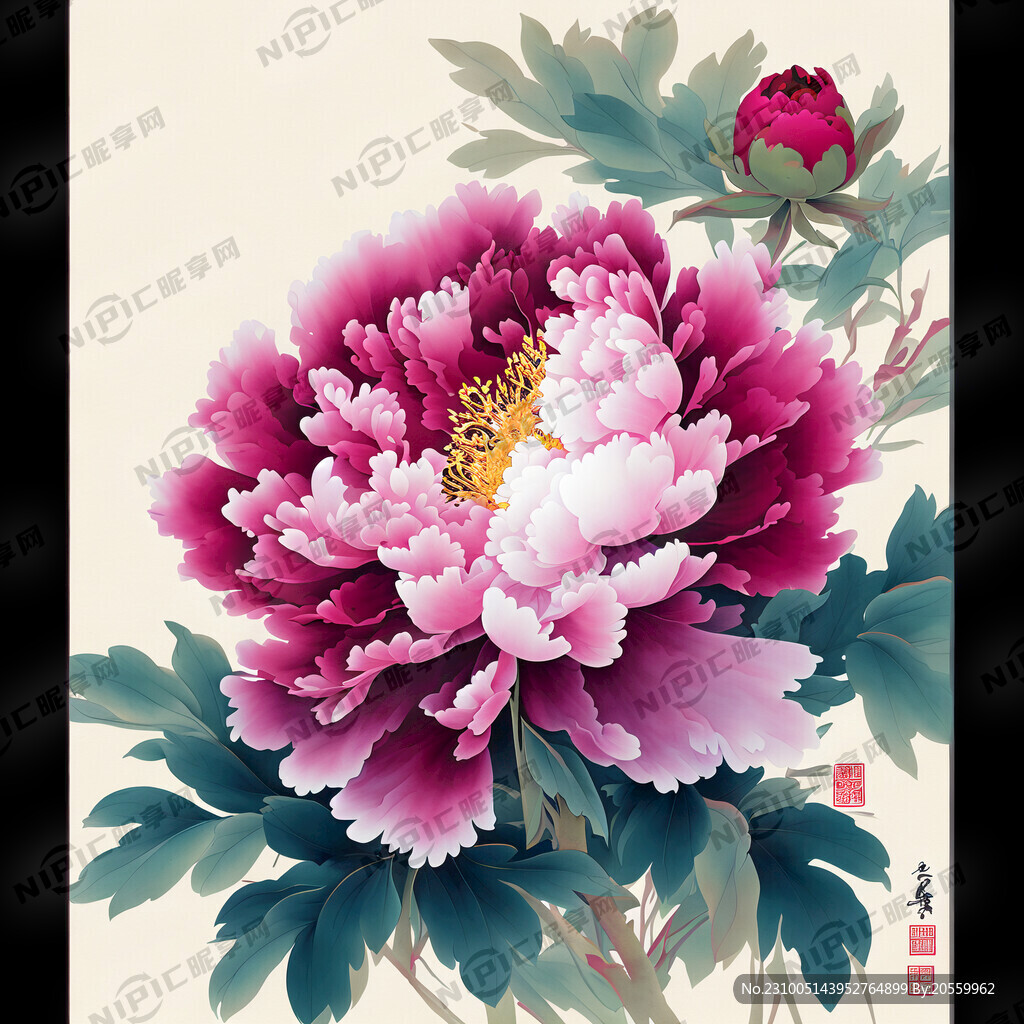 牡丹花 国潮牡丹花插画