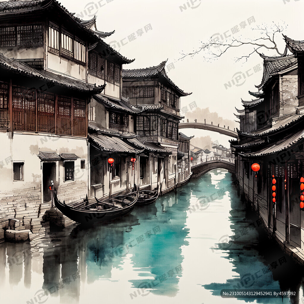 中国古代运河码头港口很多船古代