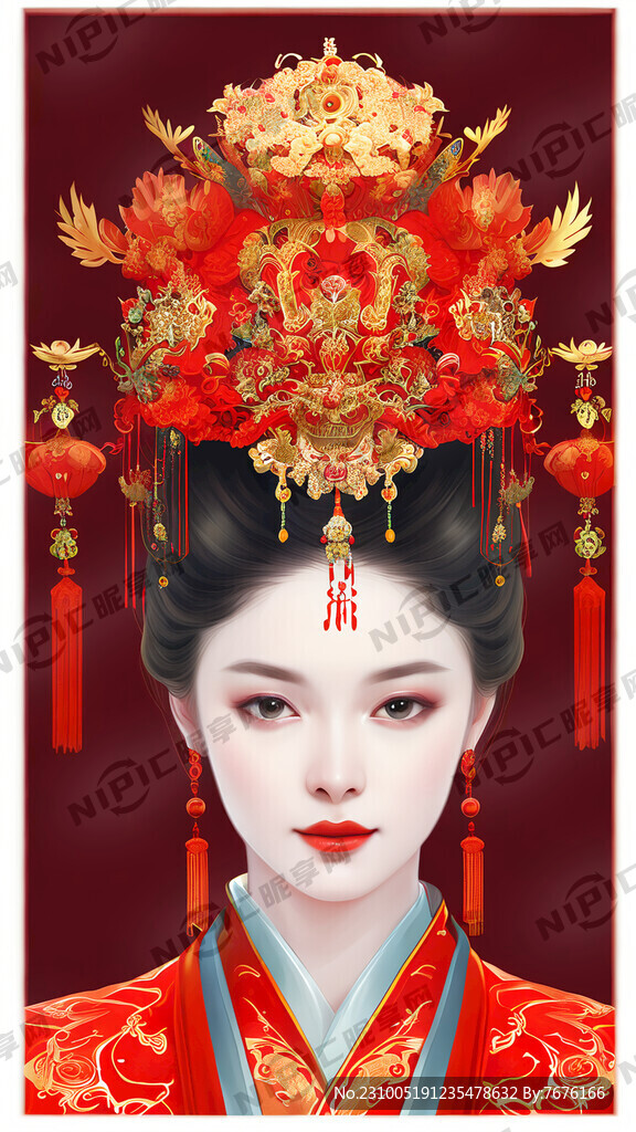 唐装红色皇后飘逸全景抠图气质