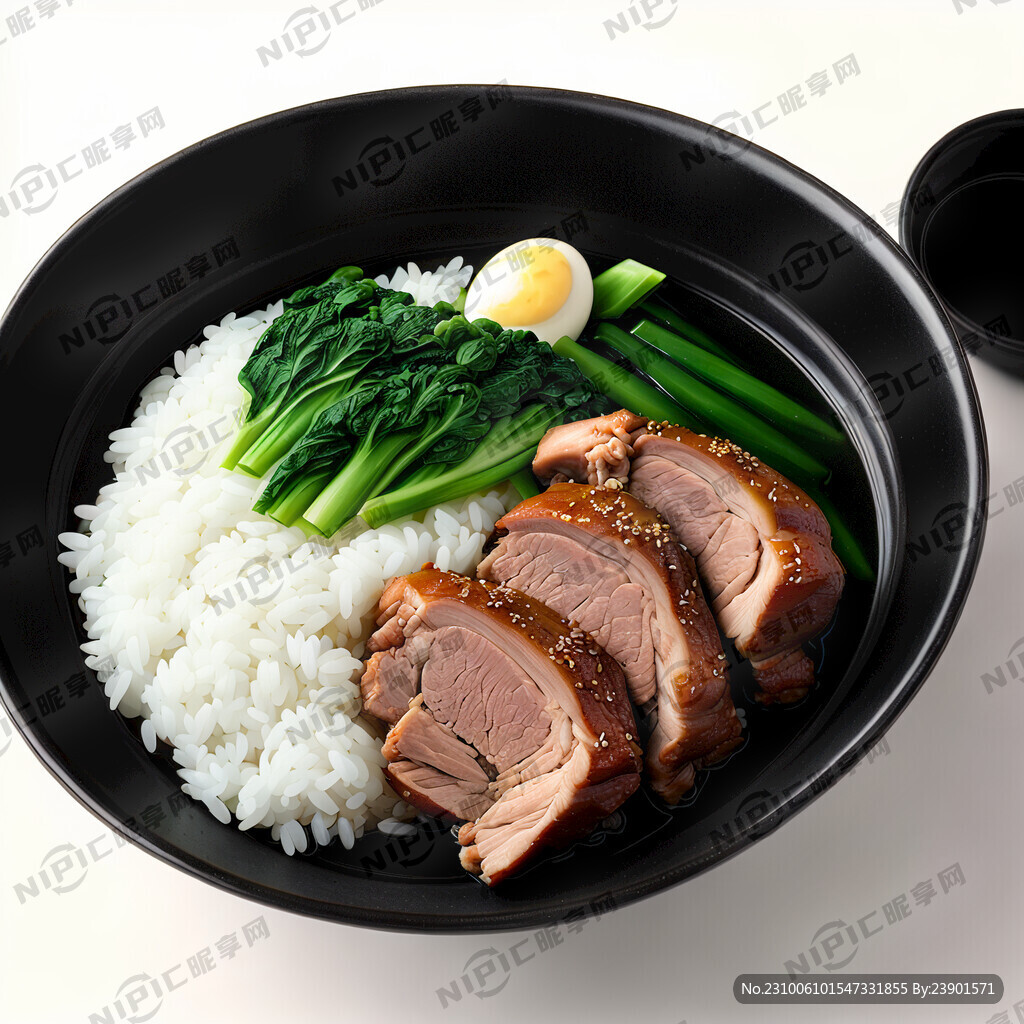 猪肘饭 黑色碗 青菜 米饭