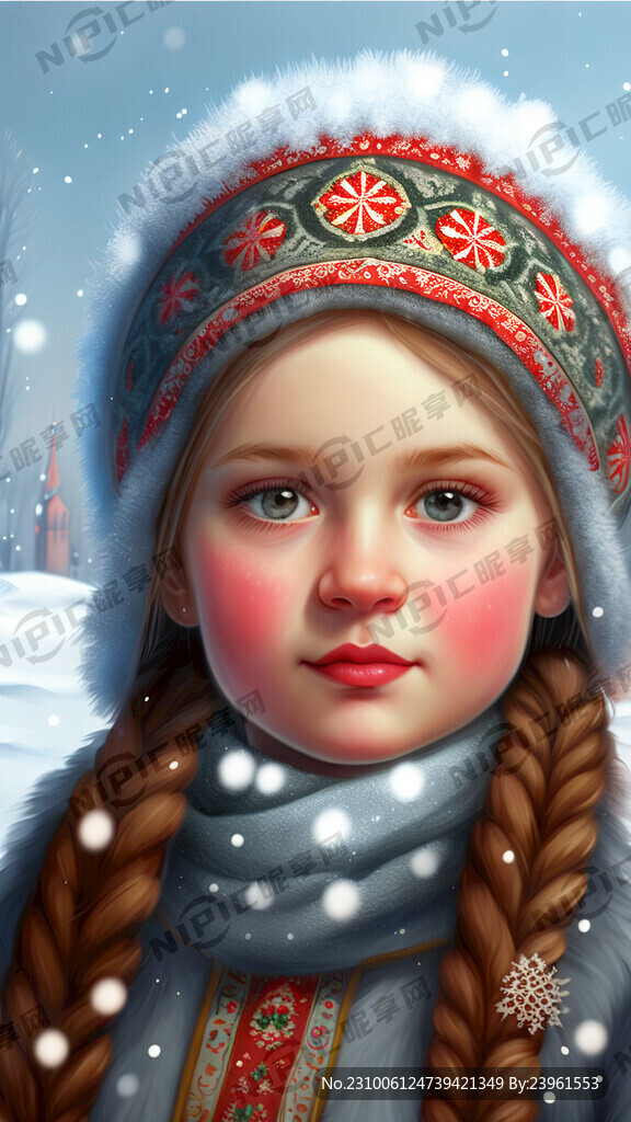 冬天俄罗斯小女 有背景