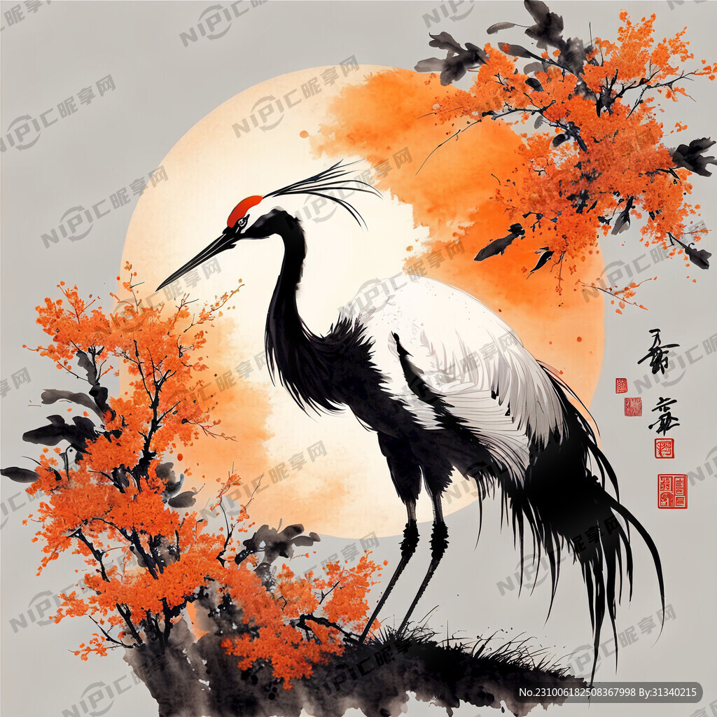 一只丹顶鹤 高清 爱马仕橙