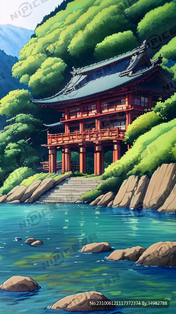 古建 山水 手绘 卡通 宫崎骏