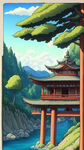 古建，山水，手绘，卡通，宫崎骏，宏观，清新
