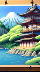 古建，山水，手绘，卡通，宫崎骏，扇面，清新