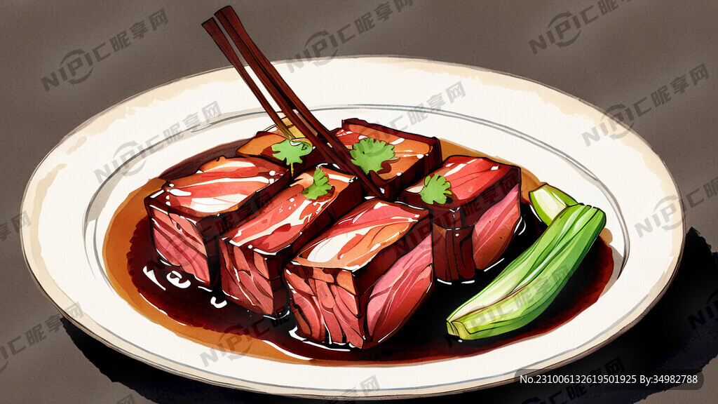 红烧肉 中国菜 中华美食 手绘