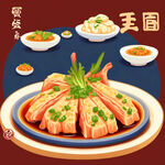 淮扬菜，中华美食，手绘，卡通，清新