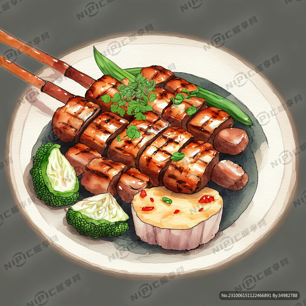 烧烤 中华美食 中国菜 手绘