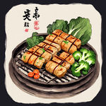 烧烤，中华美食，中国菜，手绘，卡通，清新