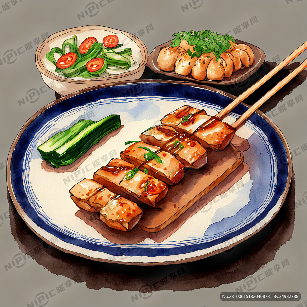 烧烤 中华美食 中国菜 手绘