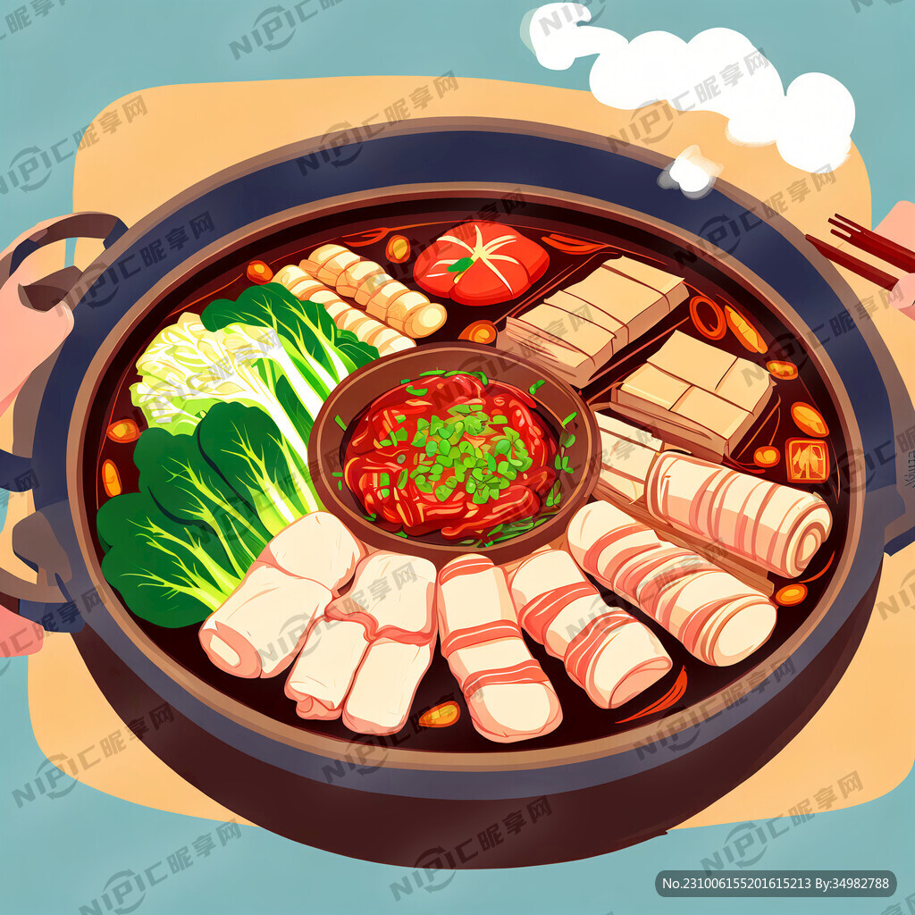 重庆火锅 中华美食 手绘 卡通