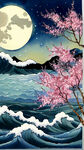春江花月夜，潮，海，月，手绘，卡通，中国画，宏观