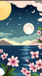春江花月夜，月，海，手绘，卡通，宏观，清新