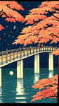 枫桥夜泊，山水，舟，手绘，夜景，宫崎骏，卡通，宏观