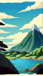 山水，高山，手绘，卡通，宫崎骏，清新