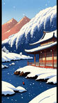 江雪，蓑笠翁，独钓，雪景手绘，卡通，宫崎骏，清新