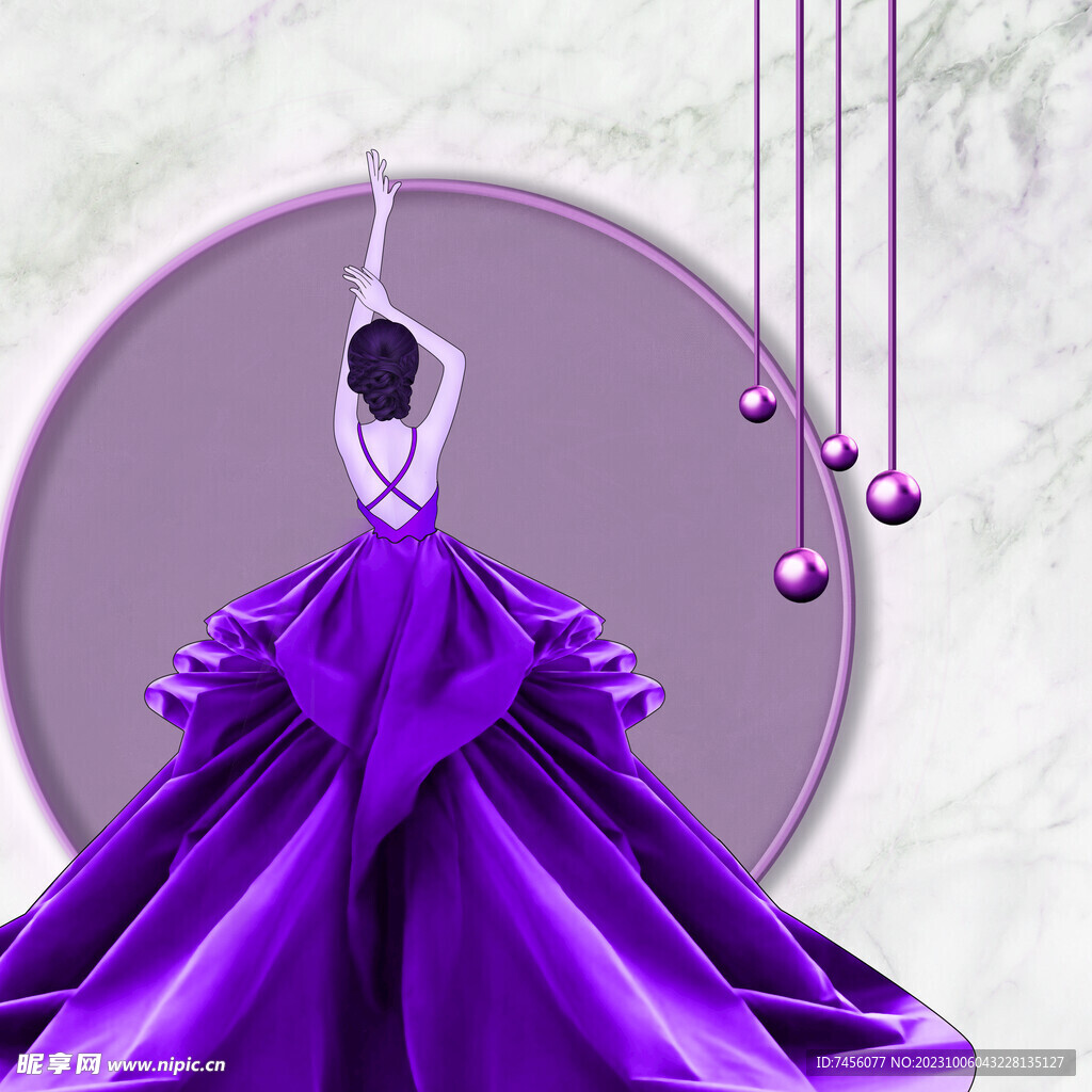 紫色长裙美女挂画装饰画