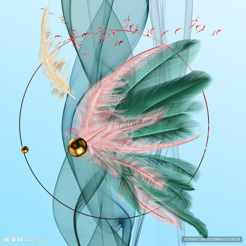 水彩羽毛金属球挂画装饰画