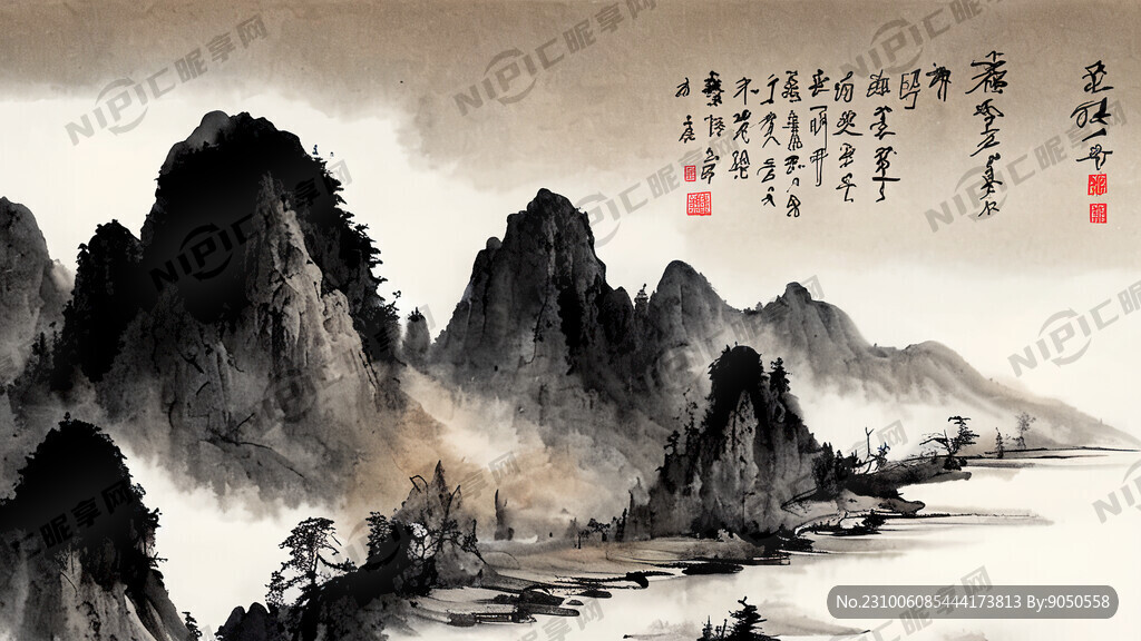 山谷 中国风 中国画 山水