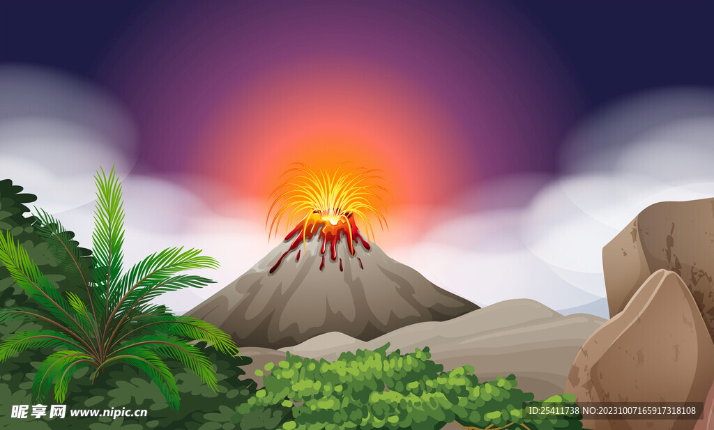 卡通火山爆发