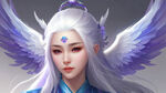 天使光环，女性，白发，紫色双眼，白蓝色衣裙