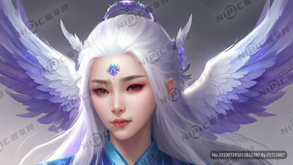 天使光环 女性 白发 紫色双眼