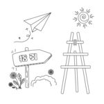 天车路牌指引花卉卡通插画线稿