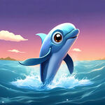 一直可爱的大眼睛卡通海豚跃出水面