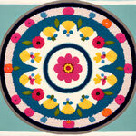 桑德拉罗德斯五颜六色的小花圆形地毯