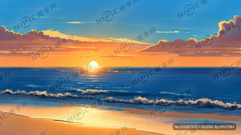 湛蓝的海边日出沙滩