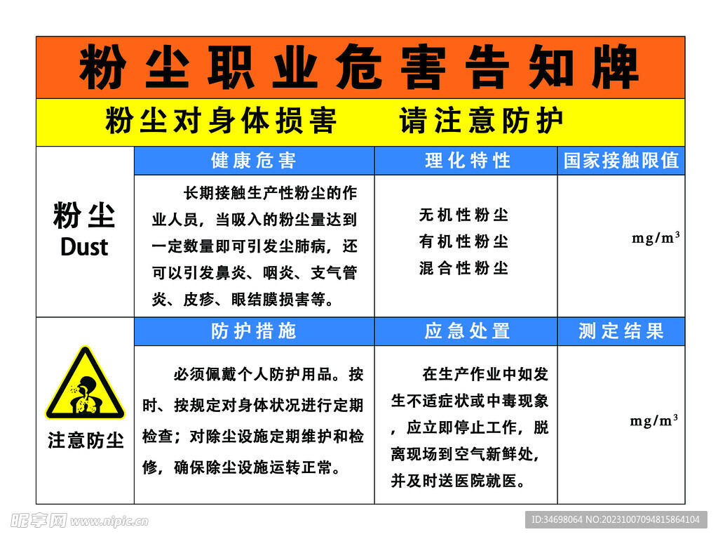 粉尘 职业危害 告知牌