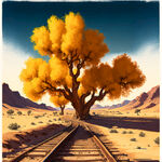 沙漠胡杨树铁路