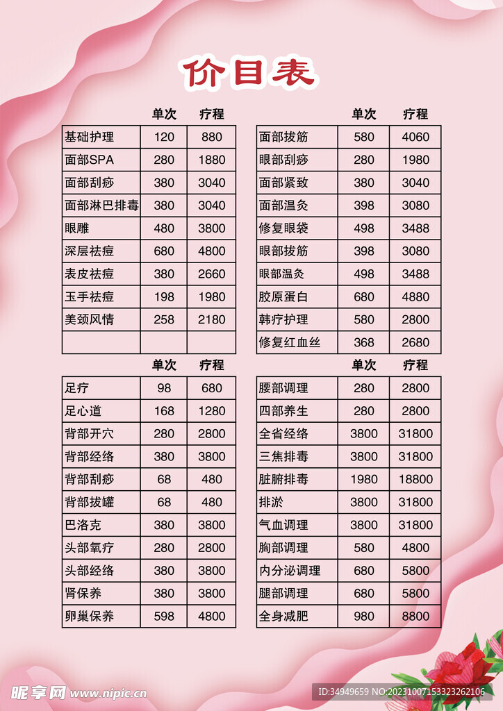 价目表