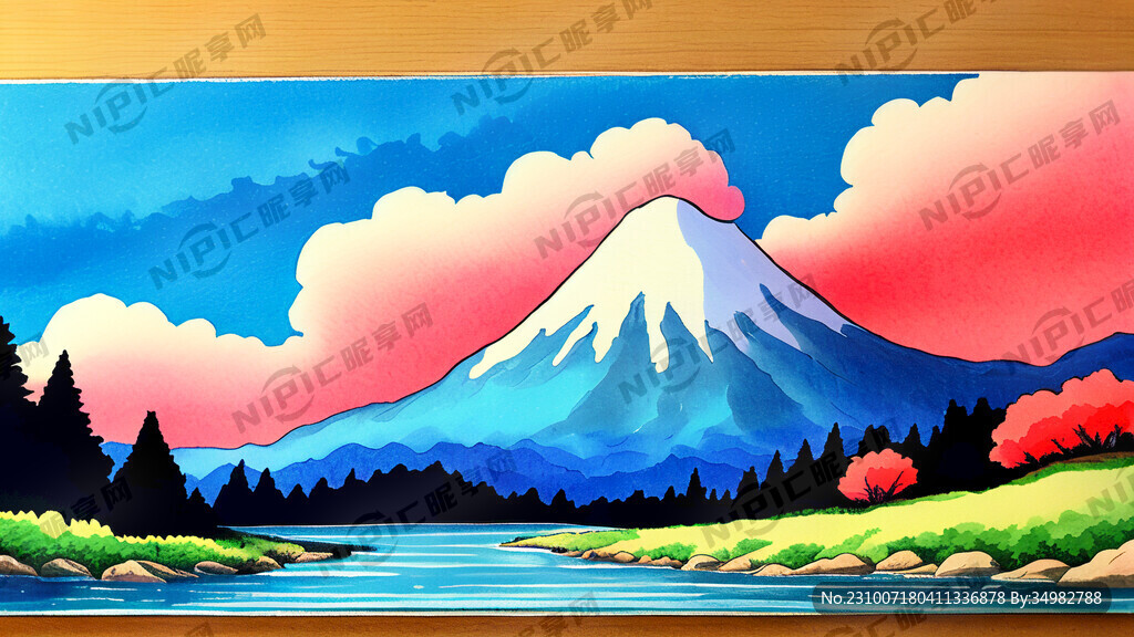 千里江山 山水 手绘 卡通