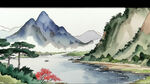 千里江山图，山水，手绘，卡通，宫崎骏，清新，鲜艳，宏观