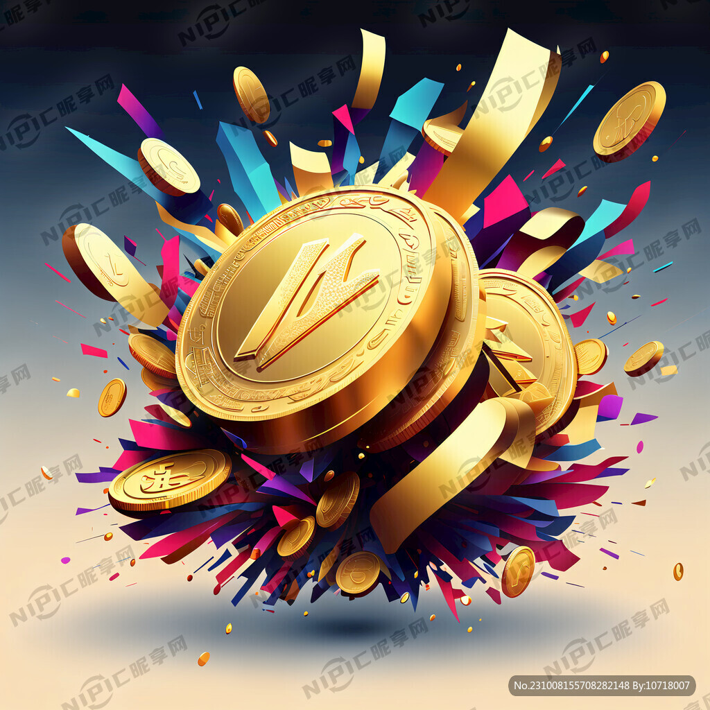 矢量立体效果迸发金币彩带