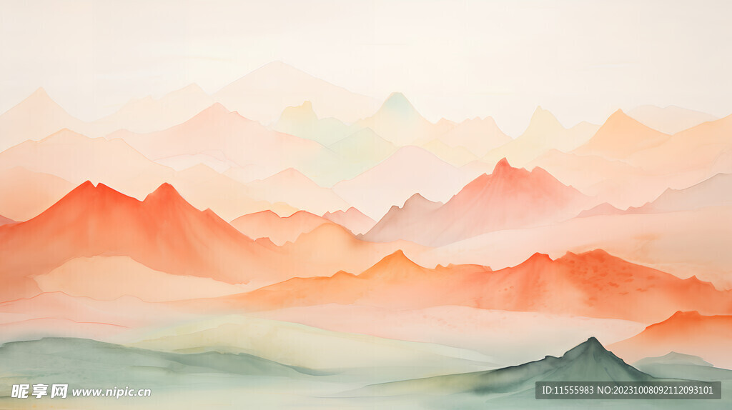中国风水墨感橙色山峰元素背景图