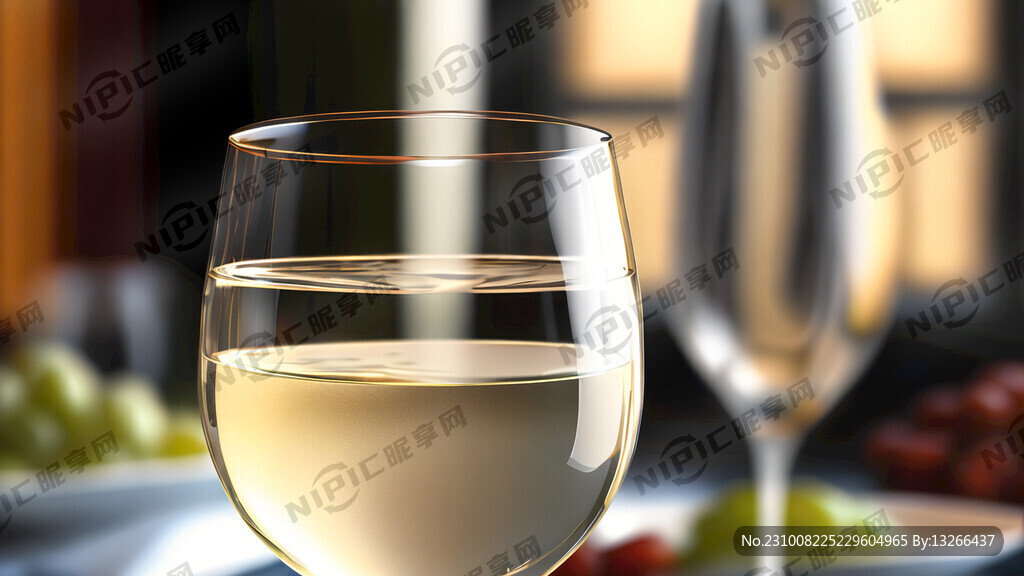 特写一杯白酒 背景是一桌佳肴。