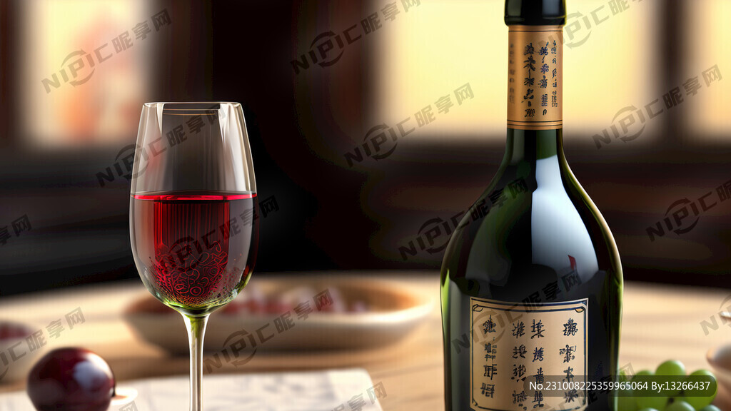 特写一瓶汾酒 背景是一桌佳肴。