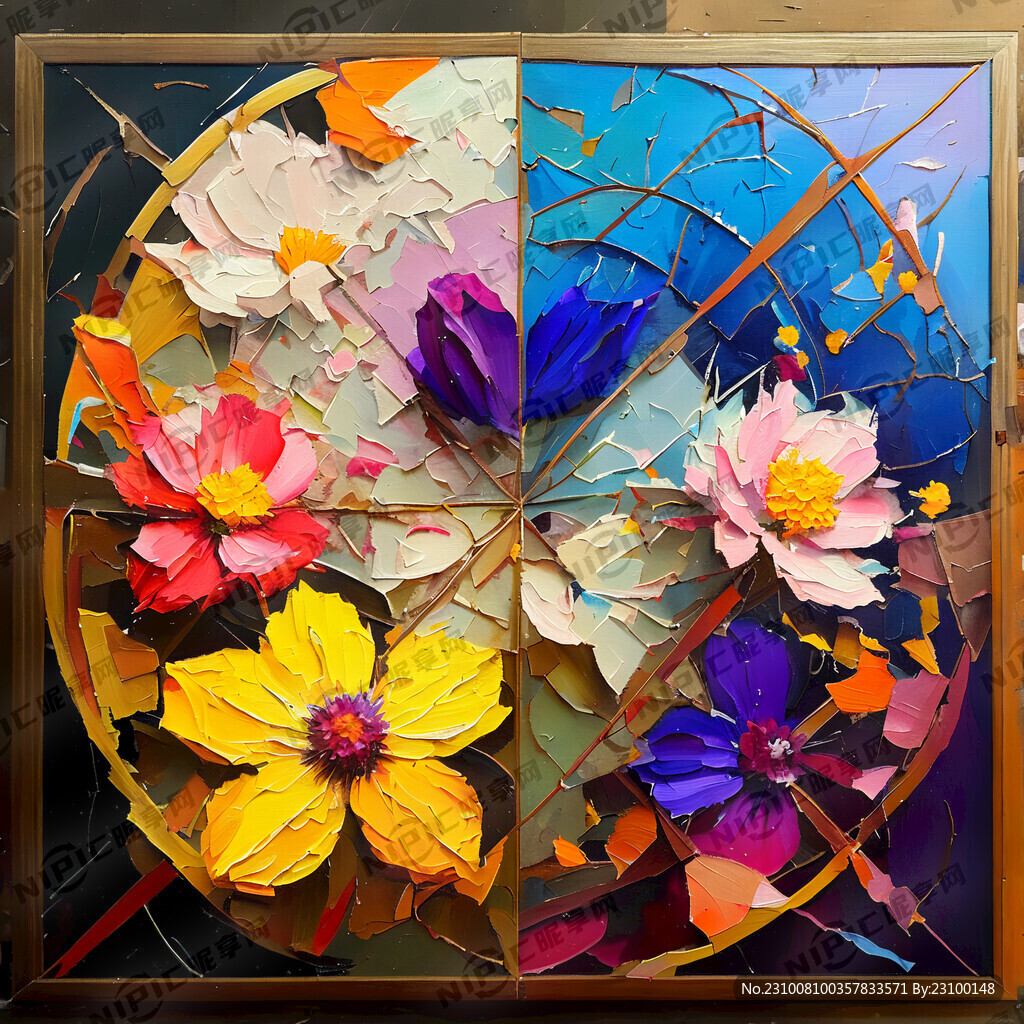 油画风格的满屏碎花颜色艳丽层次