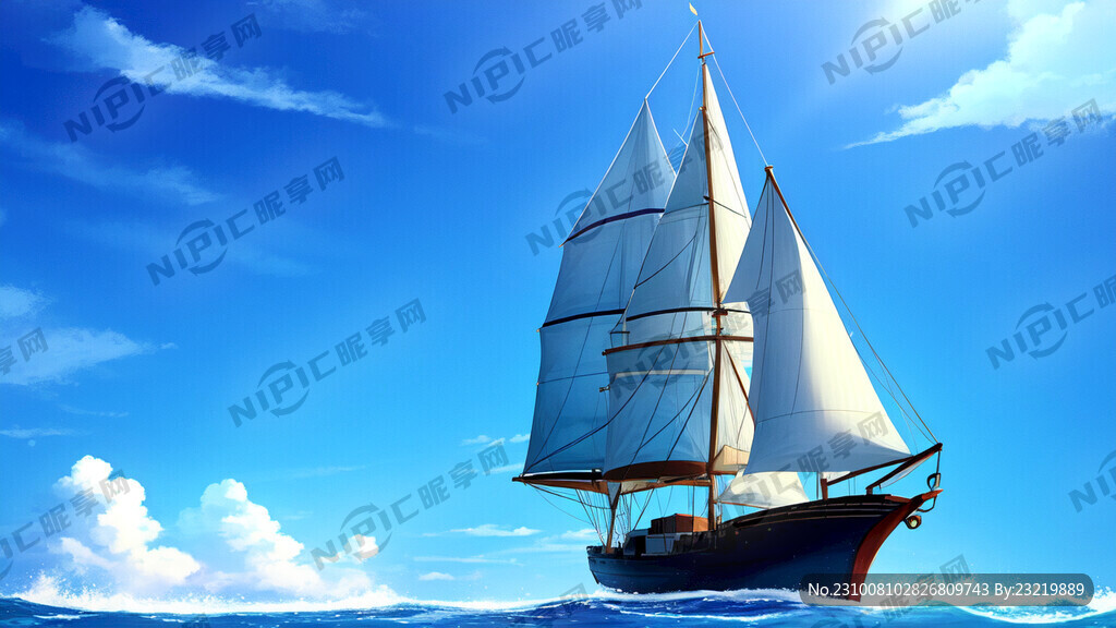 一只土黄色的帆船在海中前行