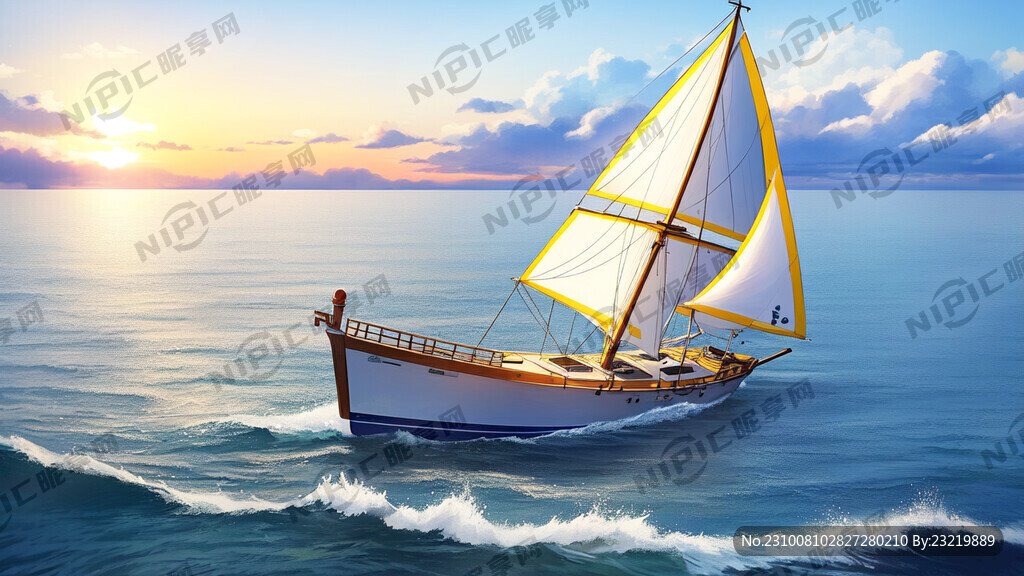 一只土黄色的帆船在海中前行