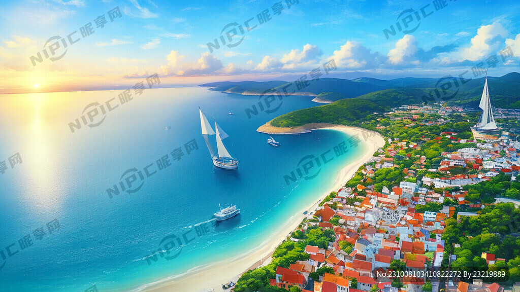 一只纯黄色的帆船在海中前行