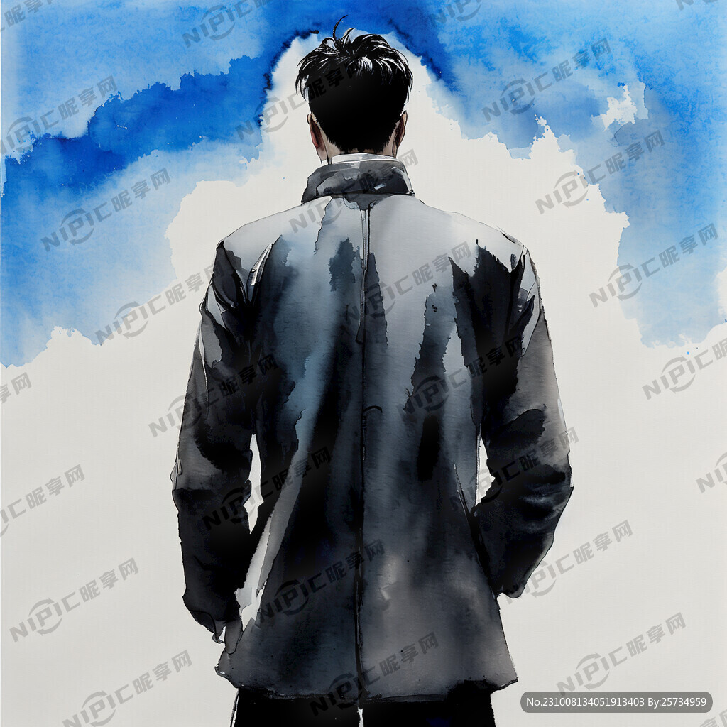 中国男人 背影 全身像 站立